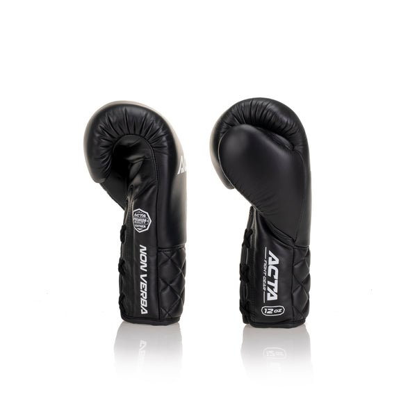 Acta Striker Lace Up Leather Boxing Gloves - Black Collection - FightstorePro