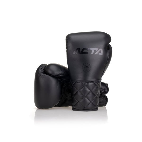 Acta Striker Lace Up Leather Boxing Gloves - Black Collection - FightstorePro