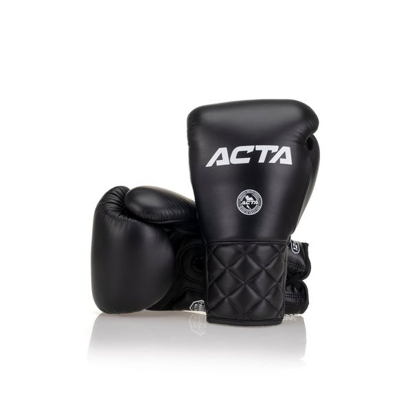 Acta Striker Lace Up Leather Boxing Gloves - Black Collection - FightstorePro