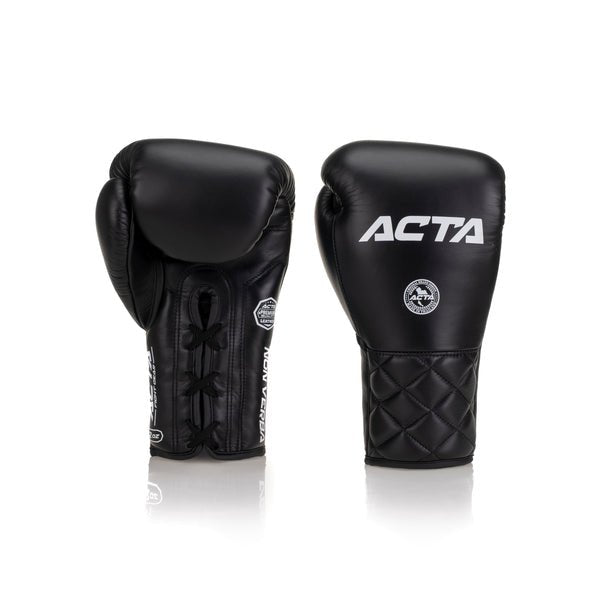 Acta Striker Lace Up Leather Boxing Gloves - Black Collection - FightstorePro