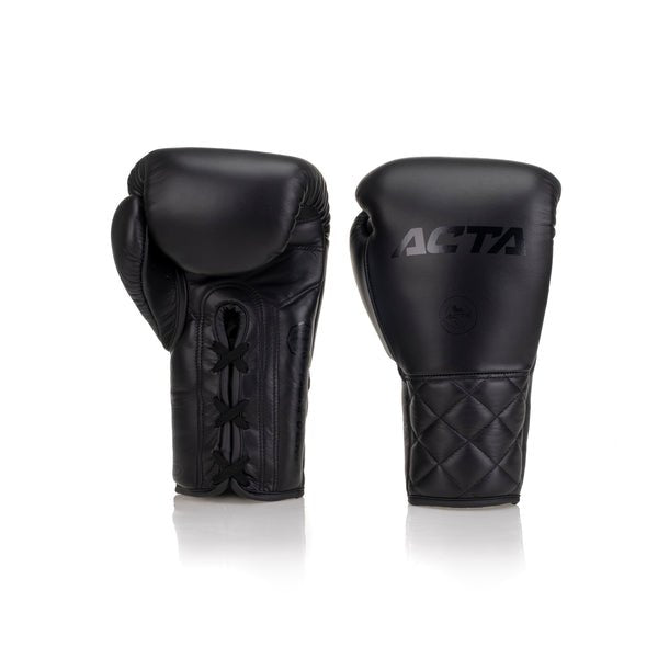 Acta Striker Lace Up Leather Boxing Gloves - Black Collection - FightstorePro