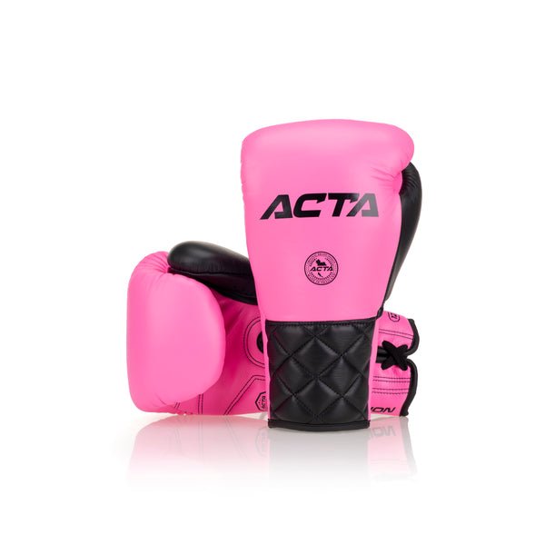 Acta Striker Lace Up Leather Boxing Gloves - Pink - FightstorePro