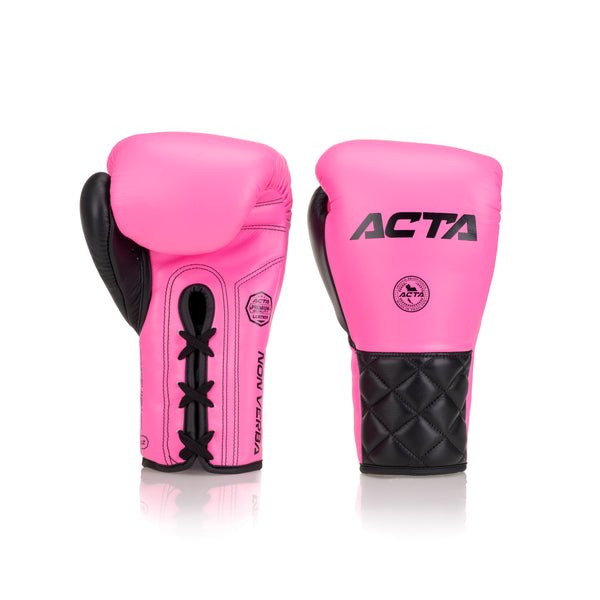 Acta Striker Lace Up Leather Boxing Gloves - Pink - FightstorePro