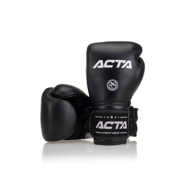 Acta Striker Velcro Leather Boxing Gloves - Black Collection - FightstorePro