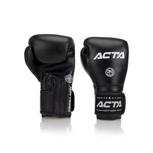 Acta Striker Velcro Leather Boxing Gloves - Black Collection - FightstorePro