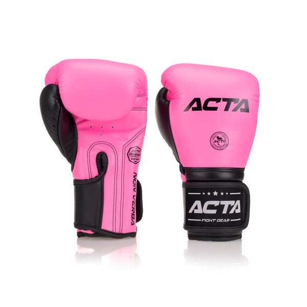 Acta Striker Velcro Leather Boxing Gloves - Pink - FightstorePro