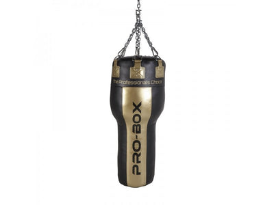'CHAMP' LEATHER HYBRID 4ft ANGLE BLACK - GOLD & CHAIN - FightstorePro