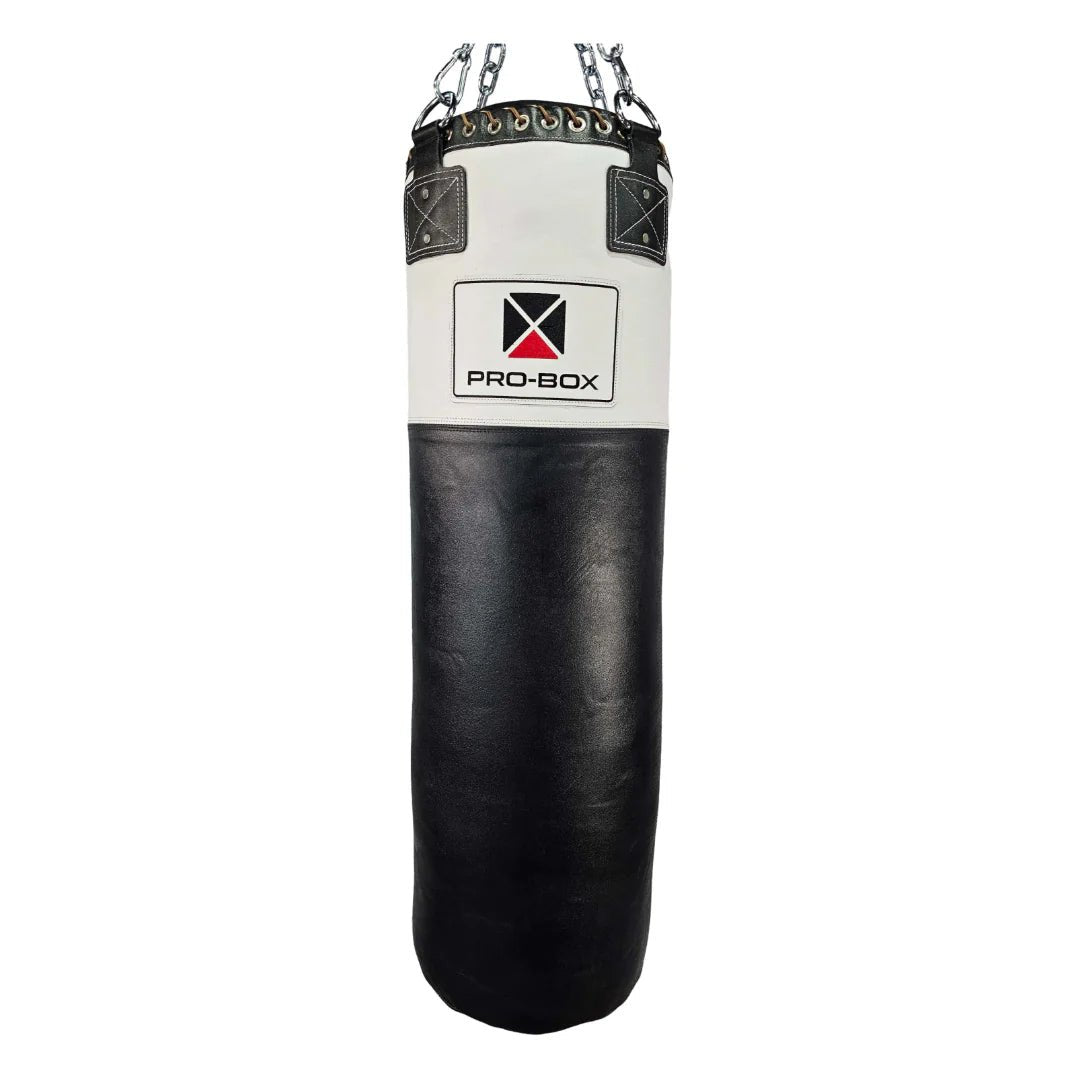 Pro Box Leather Punch Bag Black/White 4ft (40kg) - FightstorePro