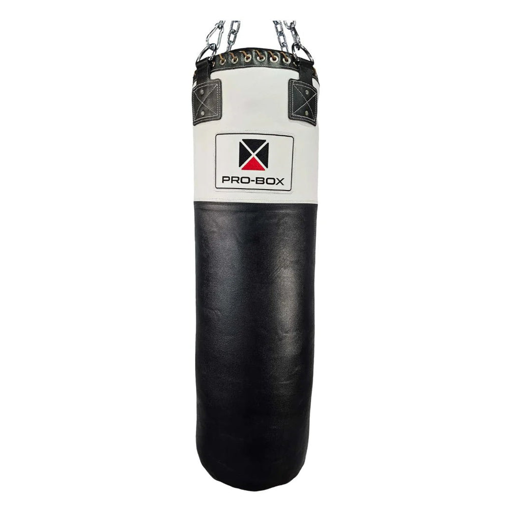 Pro Box Leather Punch Bag Black/White 4ft (40kg) - FightstorePro