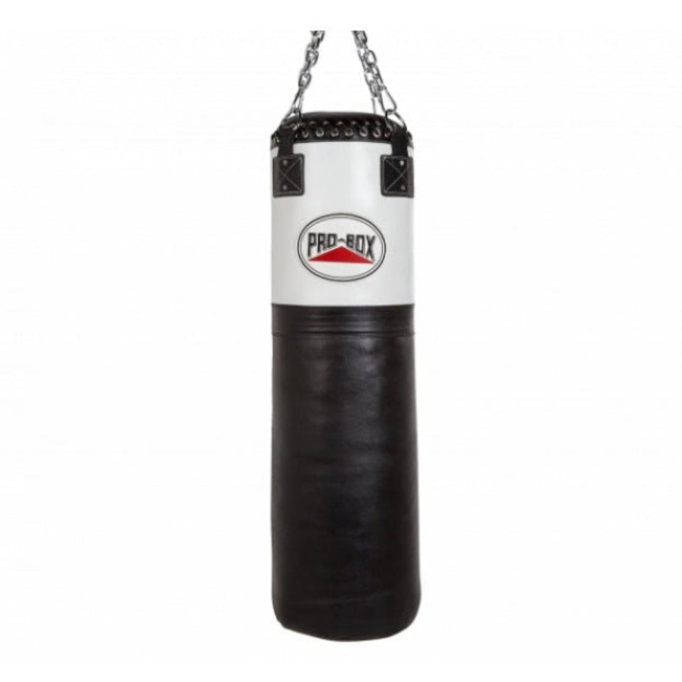 Pro Box Leather Punch Bag Black/White 4ft (40kg) - FightstorePro