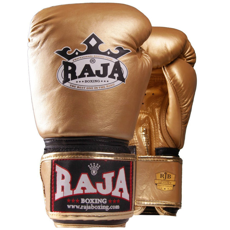 Raja Standard Gold Leather Boxing Gloves - FightstorePro