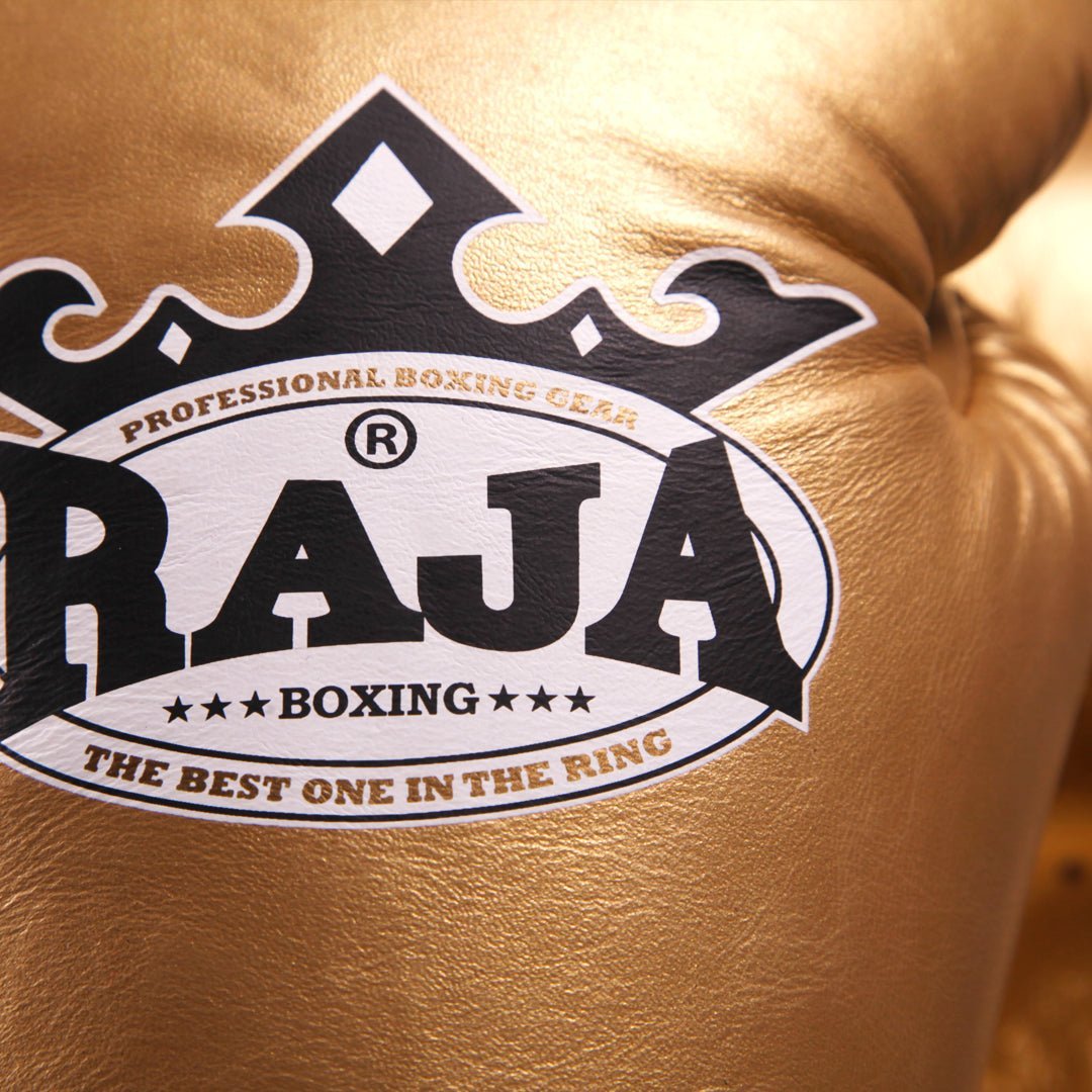 Raja Standard Gold Leather Boxing Gloves - FightstorePro
