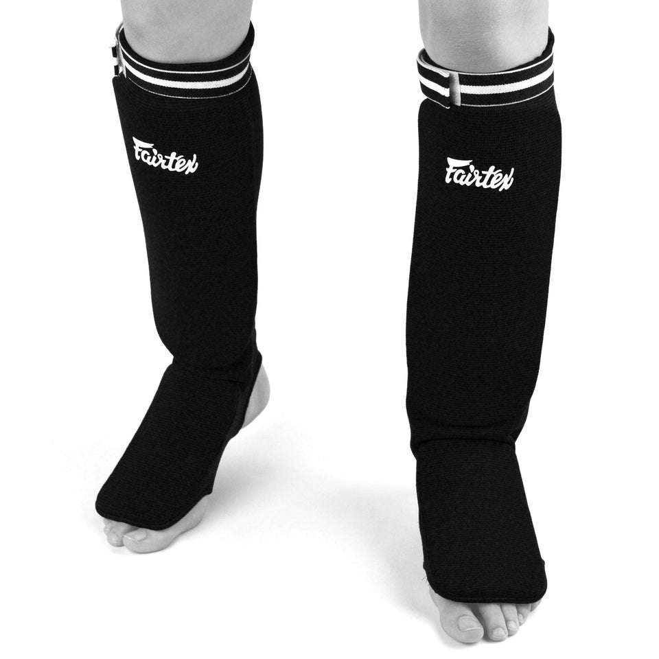 SPE1 Fairtex Black Elastic Competition Shin Pads - FightstorePro