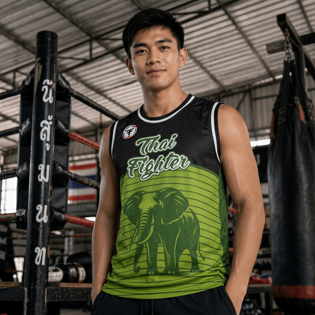 Thai Fighter Athletic Vest - Green Elephant - FightstorePro