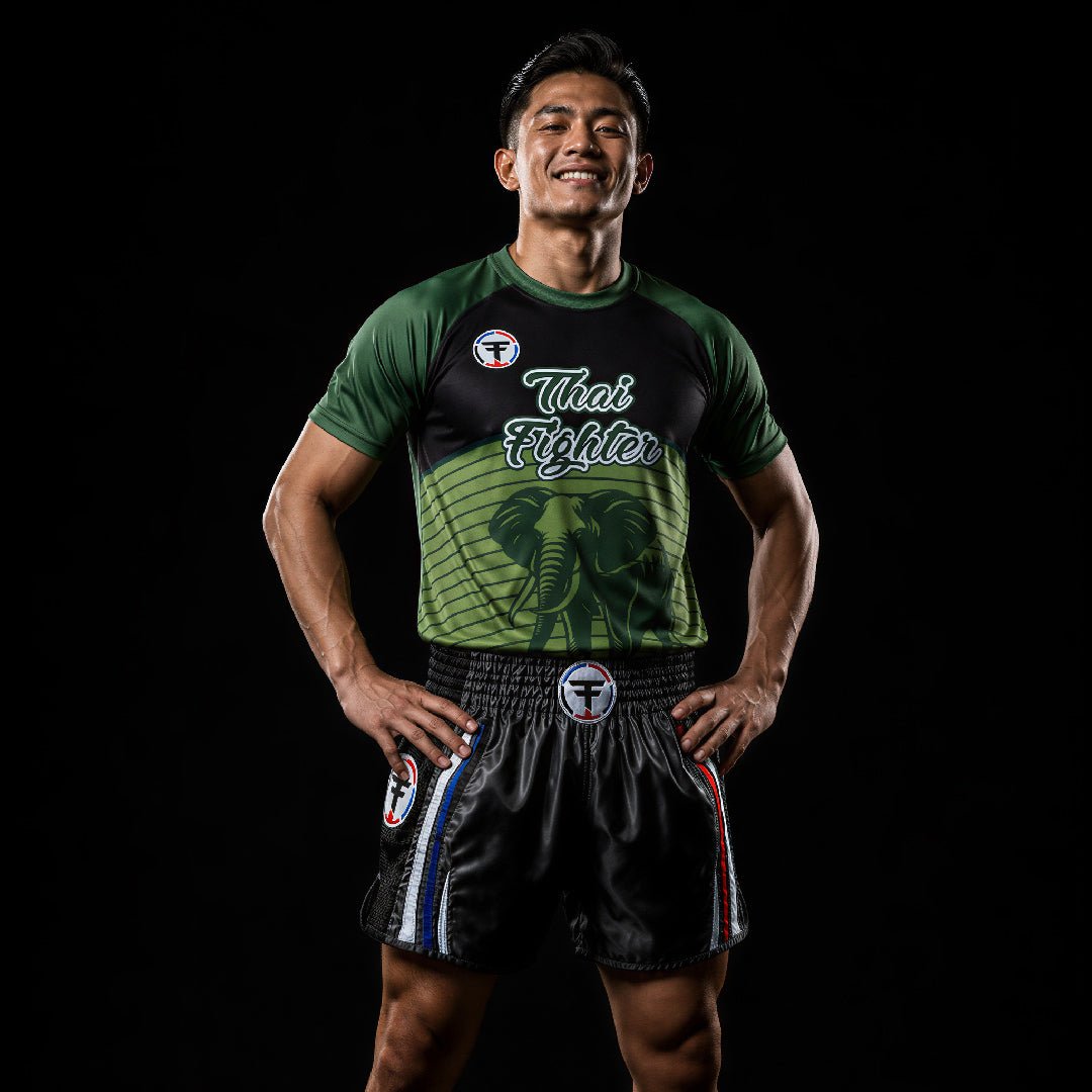 Thai Fighter Green Elephant Athletic Tee - FightstorePro