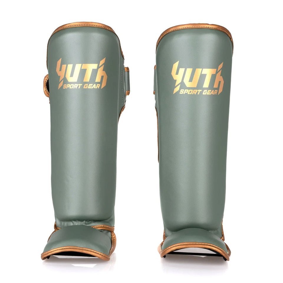 Yuth Shinguards - Gold Line Olive - Gold - FightstorePro