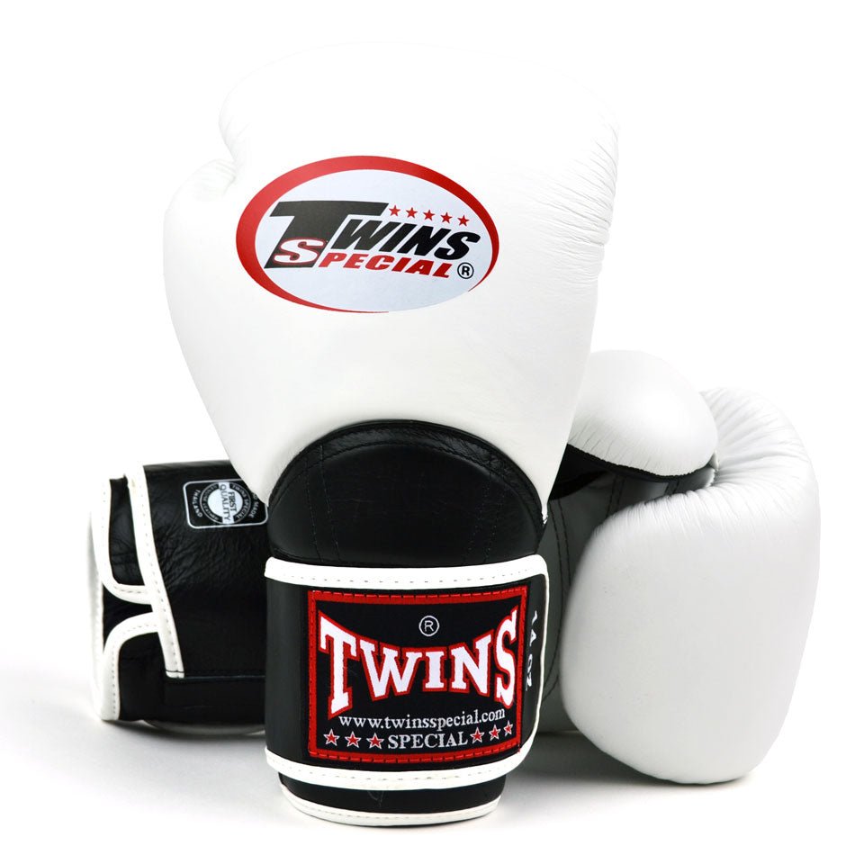 BGVL11 Twins White-Black Long-Cuff Boxing Gloves - FightstorePro