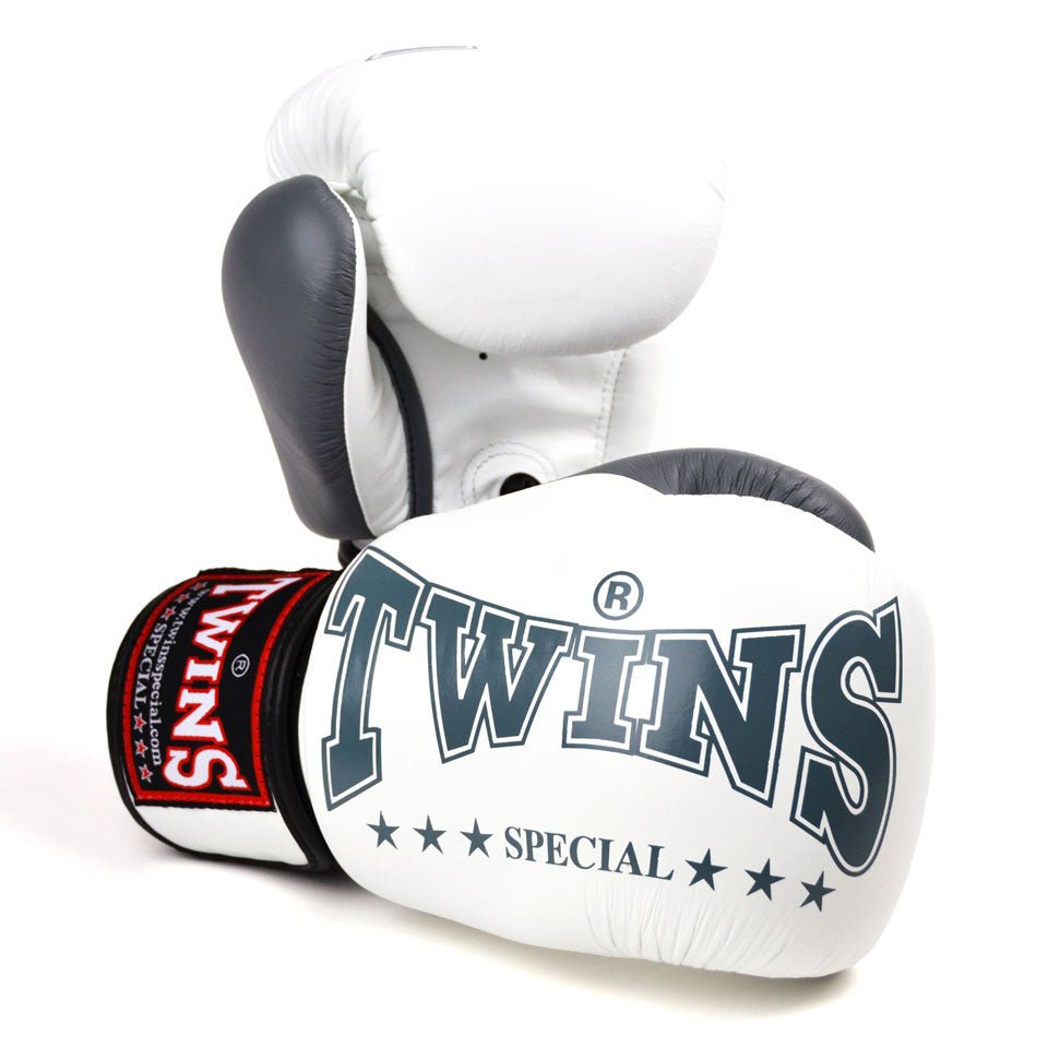 BGVL3-2TA Twins White-Grey 2-Tone Boxing Gloves - FightstorePro