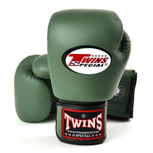 BGVL3 Twins Olive Green Velcro Boxing Gloves - FightstorePro