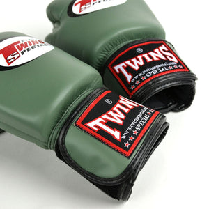 BGVL3 Twins Olive Green Velcro Boxing Gloves - FightstorePro