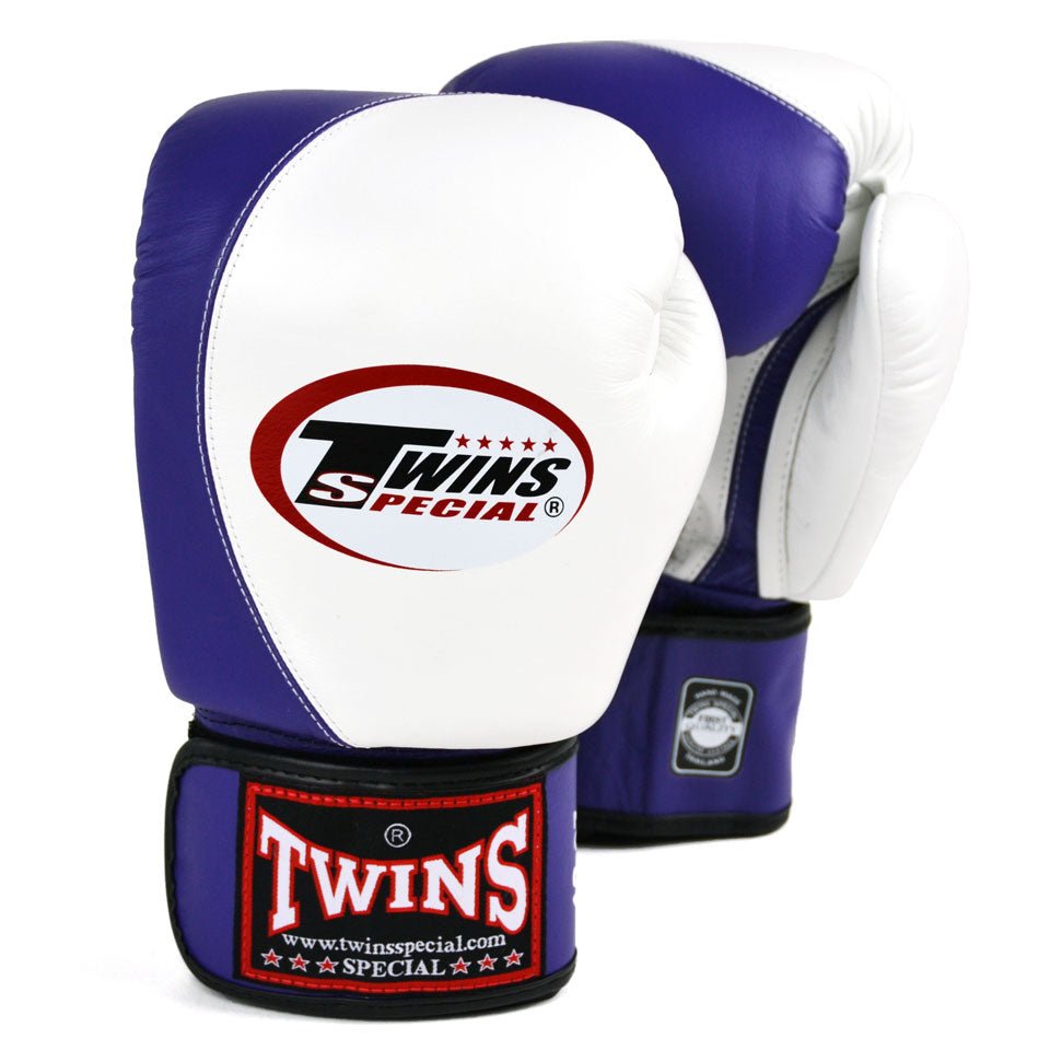 BGVL8 Twins White-Purple 2-Tone Boxing Gloves - FightstorePro