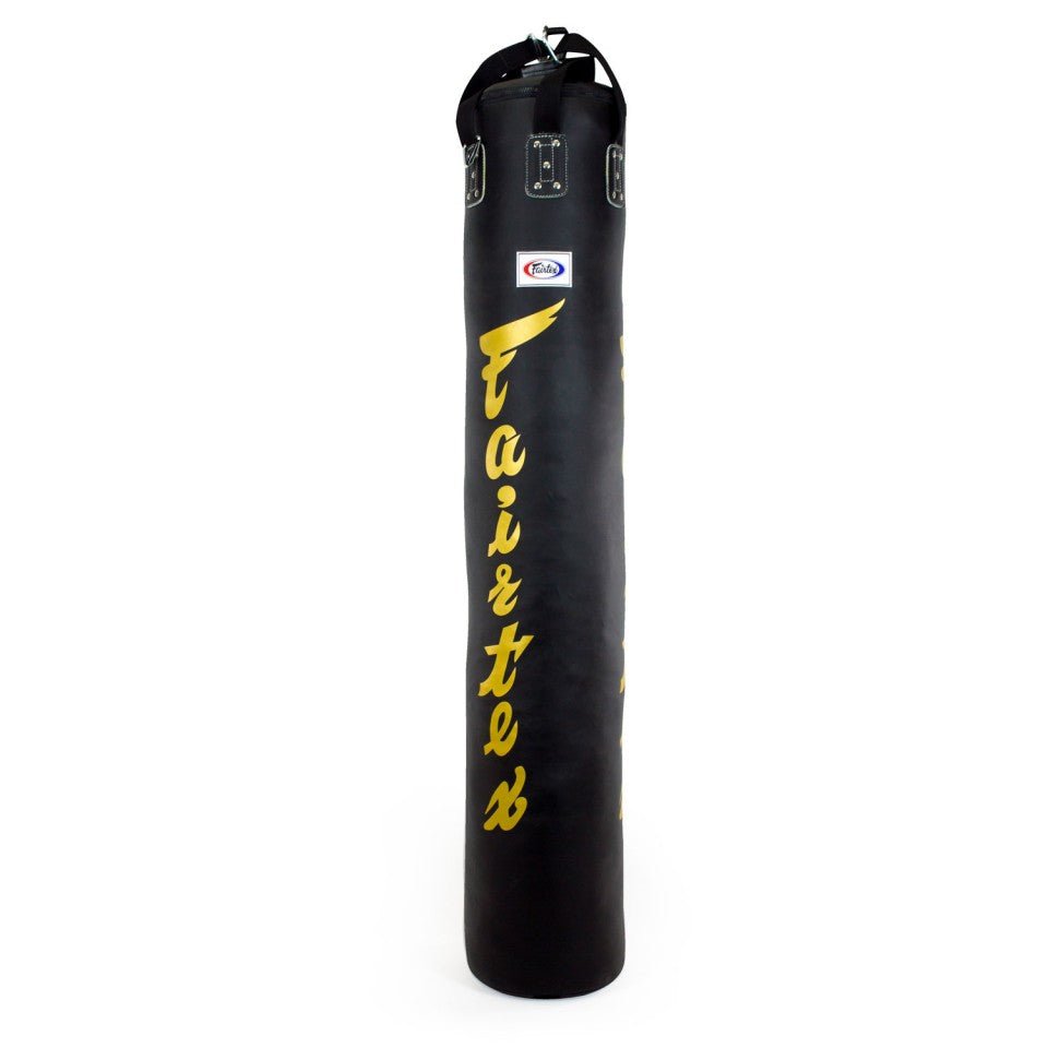 Fairtex 6ft Muay Thai Banana Kick Bag Black/Gold - Filled - FightstorePro