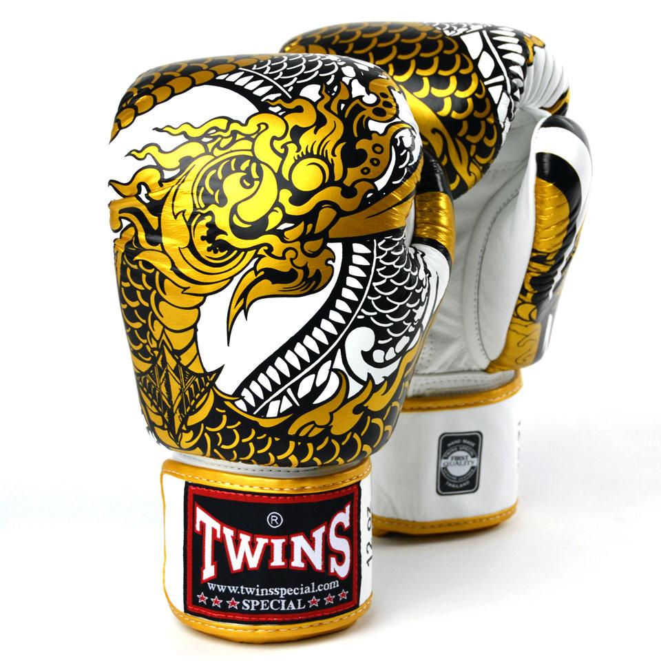 FBGVL3-52 Twins White-Gold Nagas Boxing Gloves - FightstorePro