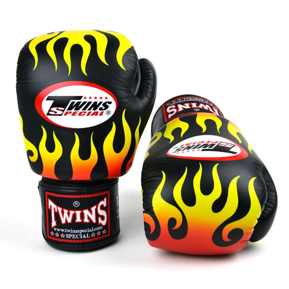 FBGVL3-7 Twins Black Fire Flame Boxing Gloves - FightstorePro