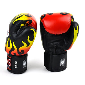 FBGVL3-7 Twins Black Fire Flame Boxing Gloves - FightstorePro