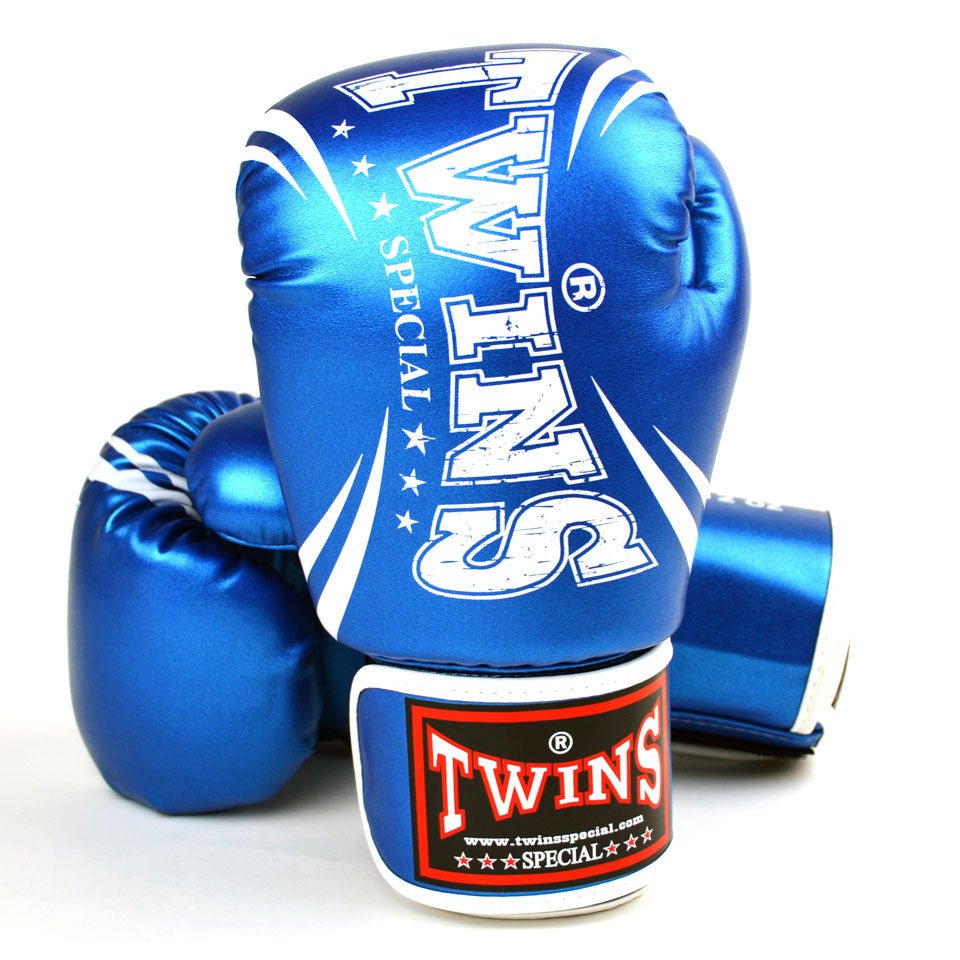 FBGVS3-TW6 Twins Metallic Blue Synthetic Boxing Gloves - FightstorePro