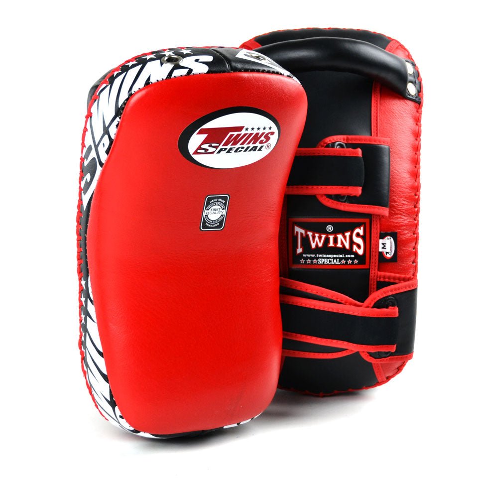 KPL10 Twins Red-Black Leather Thai Kick Pads - FightstorePro