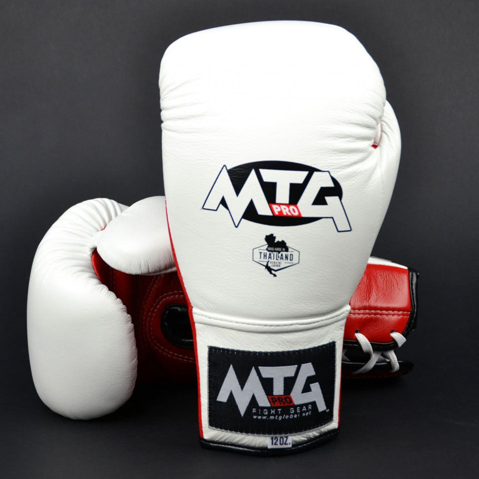 LG2 MTG Pro 3-Tone White Lace-up Boxing Gloves - FightstorePro