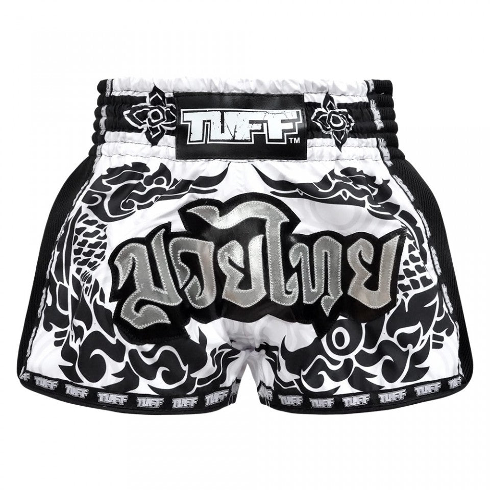 MRS201 TUFF Muay Thai Shorts Retro Style The Great Hongsa White - FightstorePro