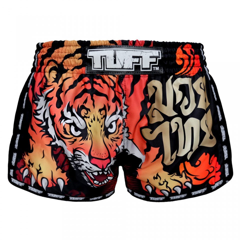 MRS303 TUFF Muay Thai Shorts Retro Style Black Cruel Tiger - FightstorePro