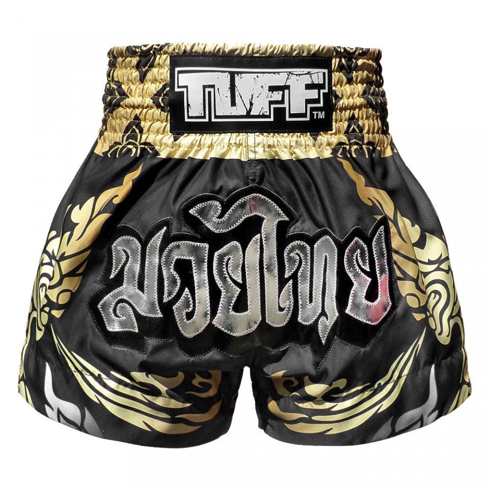 MS631 TUFF Muay Thai Shorts Thai King Of Naga Black - FightstorePro