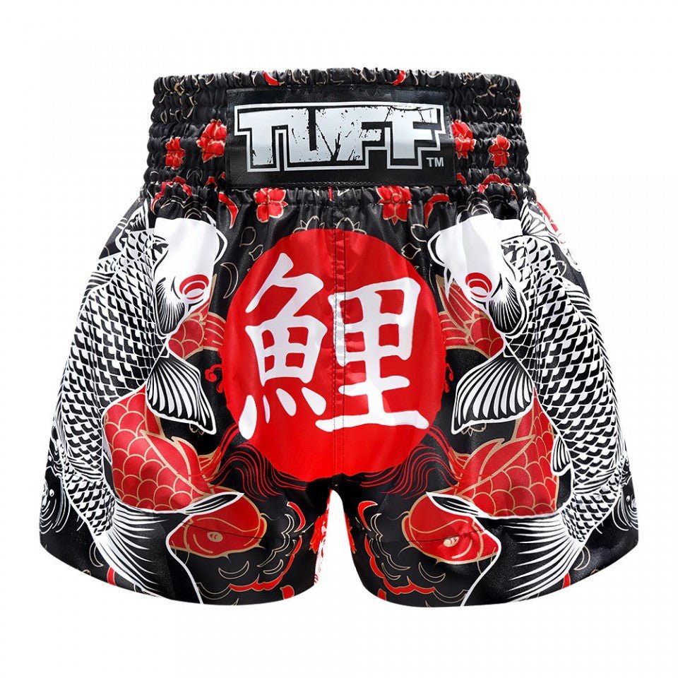 MS638 TUFF Muay Thai Shorts Black Japanese Koi Fish - FightstorePro