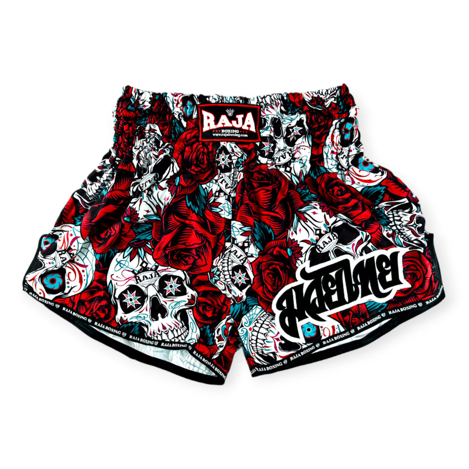 Raja Classic Muay Thai Shorts - Rose Skull - FightstorePro