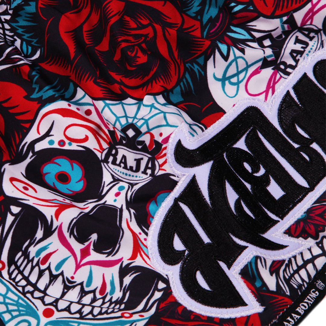 Raja Classic Muay Thai Shorts - Rose Skull - FightstorePro