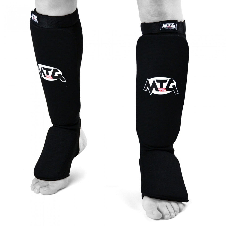 SF2 MTG Pro Black Elastic Shin Pads - FightstorePro