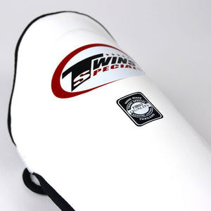 SGL10 Twins White Double Padded Leather Shin Pads - FightstorePro