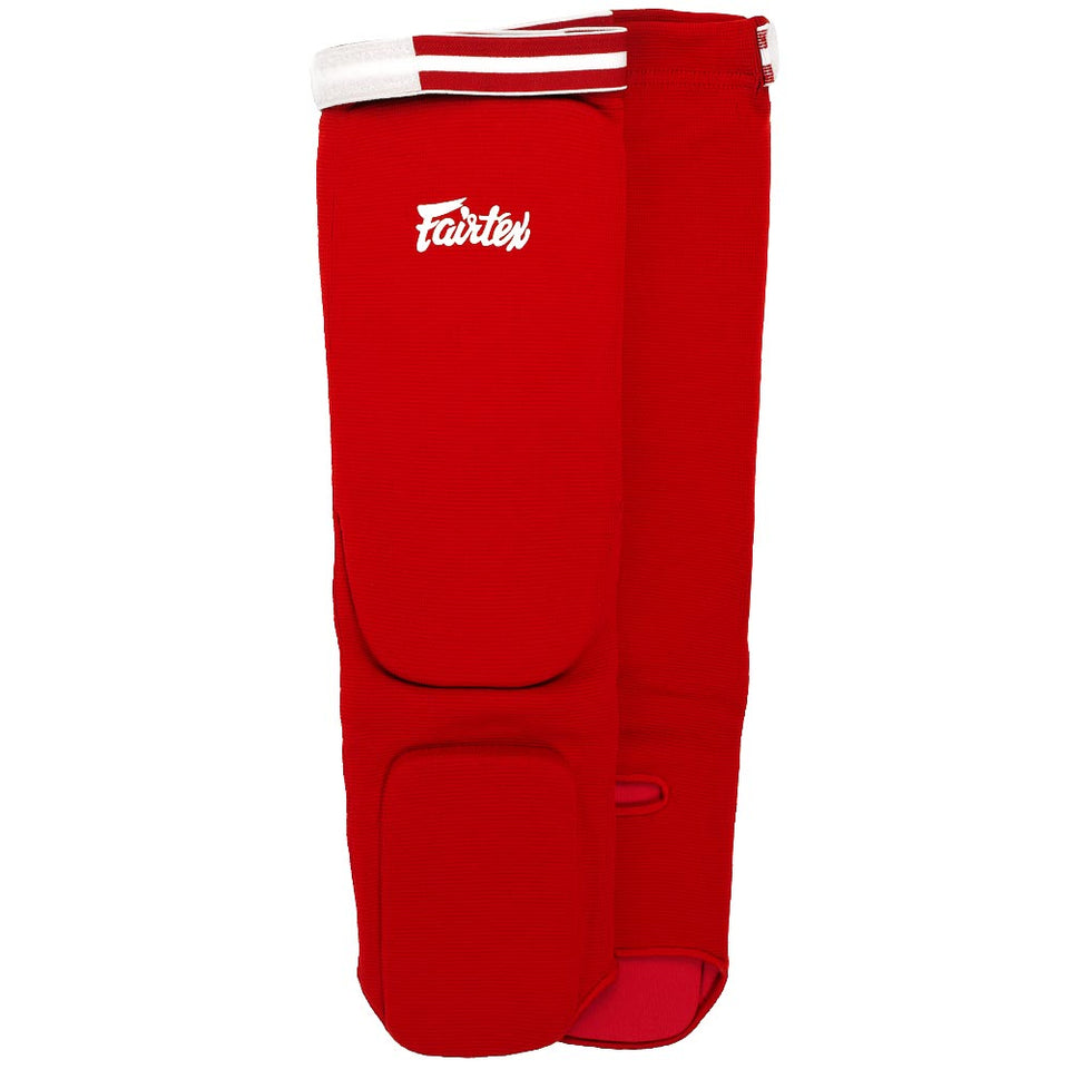 SPE1 Fairtex Red Elastic Competition Shin Pads - FightstorePro