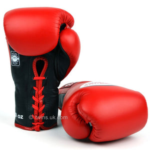 Twins BGLL1 Lace-up Competition Gloves Red - FightstorePro