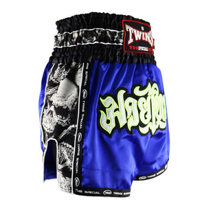 Twins TBS-SK4 Blue Skull Muay Thai Shorts - FightstorePro