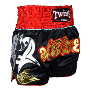 Twins TWS-005 Black-Red Muay Thai Shorts - FightstorePro