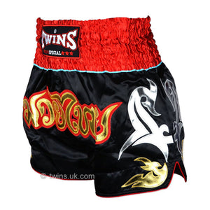 Twins TWS-005 Black-Red Muay Thai Shorts - FightstorePro