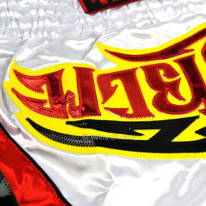 Twins TWS-009 White-Red Muay Thai Shorts - FightstorePro