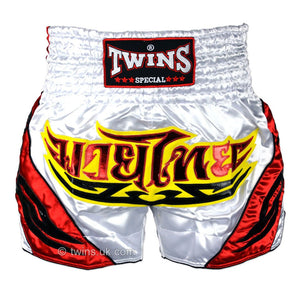 Twins TWS-009 White-Red Muay Thai Shorts - FightstorePro