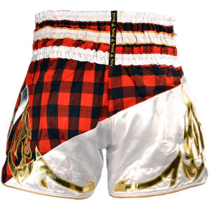 Twins TWS-851 Red Tartan Muay Thai Shorts - FightstorePro