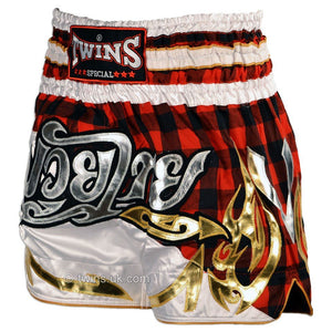 Twins TWS-851 Red Tartan Muay Thai Shorts - FightstorePro