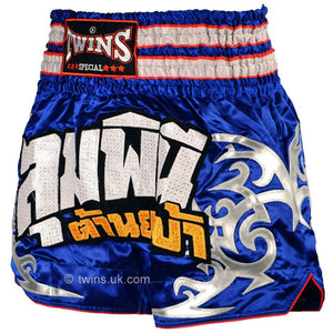 Twins TWS-860 Blue-Silver Muay Thai Shorts - FightstorePro